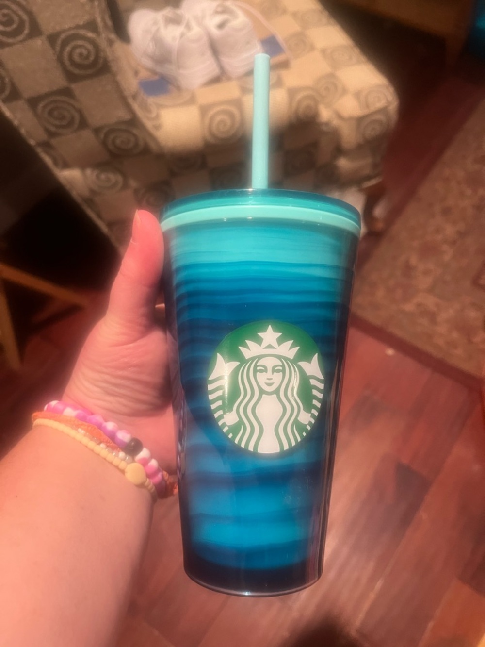 Starbucks Turquoise to Deep Blue Ombre Cold Cup with Straw